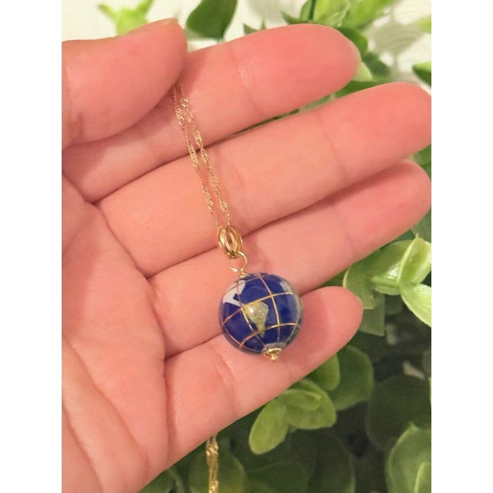 14K Gold Globe Pendant Necklace - Picture 7 of 10